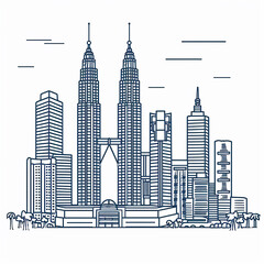 Malaysia cityscape outline white background