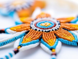 Colorful beaded flower design in traditional art from indigenous culture