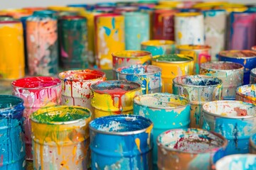 Vibrant Paint Cans in a Studio Setting, Perfect for Artistic and Creative Projects Generative AI