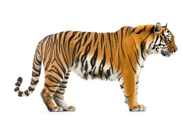Naklejka premium Tiger Profile. Majestic Side View of Big Cat, Wildcat Standing Isolated on White Background