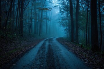 Obraz premium Haunted Road. Nightmare on Enchanted Wooded Road: A Dark and Surreal Halloween Mystery