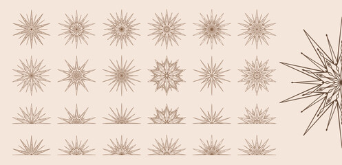 Hand drawn silhouette of star, sunburst, light rays. Bohemian symbol bursting sun ray. Magic ornate talisman, antique style, boho, tattoo, logo. Vector set illustration isolated on beige background