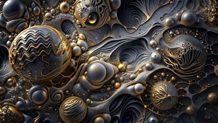 An intricate abstract design with metallic elements. The detailed textures and shapes create a sense of depth, perfect for contemporary art projects and modern decor.