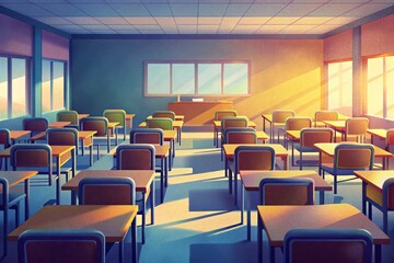 A sunlit classroom awaits eager learners