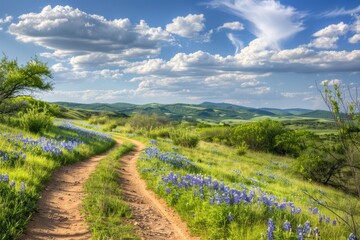 Fototapeta premium Dallas Nature: Rolling Hills of Texas Hill Country with Bluebonnets Trail