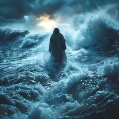 Obraz premium Illustration Of Moses Splitting The Ocean 