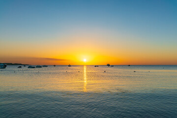 Sunrise over the sea. Panoramic seascape.