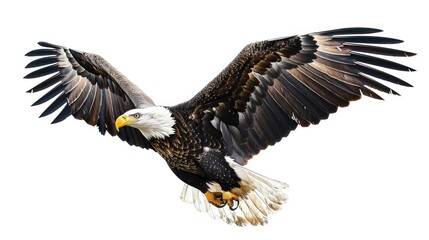 Fototapeta premium Swoop Background. Hand Drawn Bald Eagle Illustration with American Avian Art