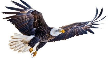 Obraz premium Swoop Background. Hand-drawn and Painted Bald Eagle Attack Illustration on White