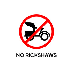 Labels, stickers or signs prohibiting rickshaws in the area.