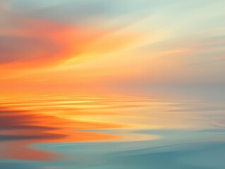 Obraz premium Vibrant sunset reflection over calm waters at coastal horizon during summer evening