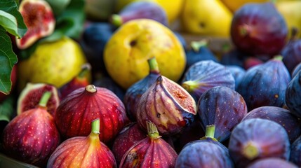 Italian fruit arranged with fresh figs in the background