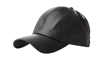 Black Leather Baseball Cap Mockup - Isolated on Black Background