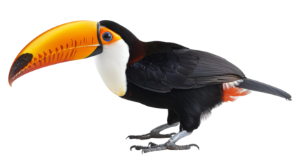 Toucan with Large Beak Isolated on Black Background
