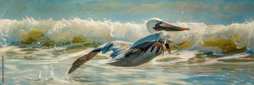 Canvas Prints Pelican gracefully gliding along the shoreline