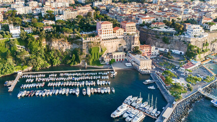 Aerial photo of the port of Sorrento in Marina Piccola. Sorrento Coast, Naples, Italy.