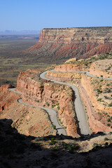Gravel section of Utah highway 261 Moki Dugway switchbacks onto Cedar Mesa