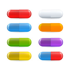 Vector 3d realistic medical pill icon set. Medical capsules, vitamins for healthcare EPS 10