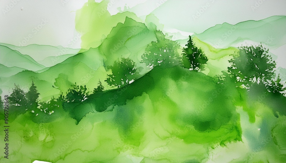 Wall mural green watercolor on transparent