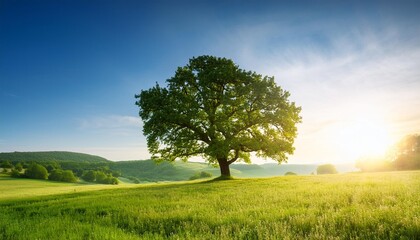 Fototapeta premium green oak tree in the morning amazing summer landscape