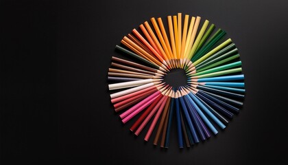 pencils folded in a color circle on a black background