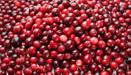 vegetarian food and fruits high in antioxidants conceptual idea with full frame of a heap of raw fresh cranberries