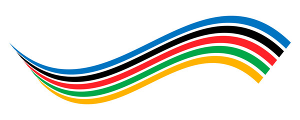 A colorful ribbon with stripes of blue, red, yellow, green, and black. The ribbon is curved and has a wave-like appearance