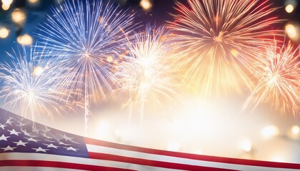 an american stars and stripes flag patriotic background poster banner with fireworks and lights