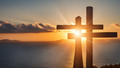 abstract on the background of the setting sun with rays symbolizing the hope of heaven and forgiveness