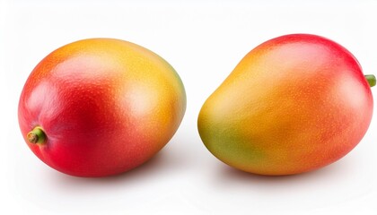 two whole mangoes isolated on white background with clipping path