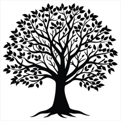 Tree with branches silhouette vector illustration on white background.