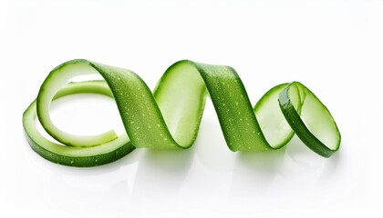 fresh cucumber ribbon peels on white background