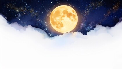 harvest moon at the top glowing and magical against a starry sky watercolor style blank middle for night event promotions