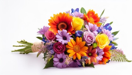 beautiful flower bouquet with colorful flowers isolated on a white background