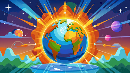 Naklejka premium Vibrant Earth Glowing Cosmic Sunlight Planetary Wonders Universe 