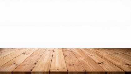 view a wooden table top from a perspective angle isolated on a white background with a clipping path suitable as a template for displaying products in a copy space image