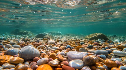 Fototapeta premium Underwater View of Smooth Pebbles on Seabed