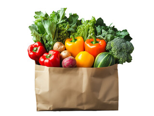 Freshly harvested colorful vegetables in a brown paper bag ready for meal preparation