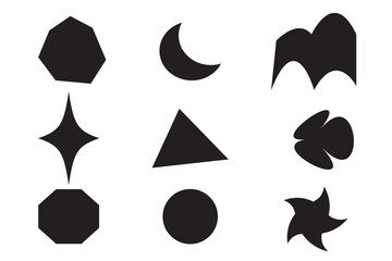 Abstract and vector basic shapes collection. Geometric formal shape. Polygonal elements. Trendy minimalist basic figure, diamond, circles, hexagon, star, triangle flat style. Vector illustration 111