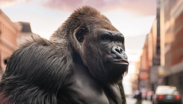 Giant Gorilla On The Streets Of A Metropolis