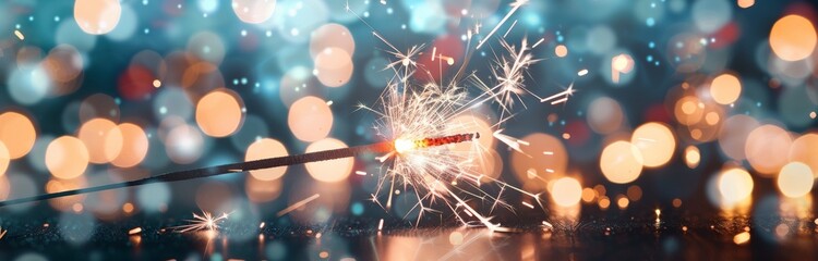 Sparkler Glow in a Festive Celebration at Night With Blurred Colorful Lights