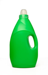 Green bottle with washing powder. Bottle isolate on a white background.