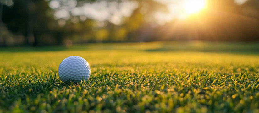 Golf Ball on the Green Golfing Sports Sunset Background Lifestyle,  Generative AI	
