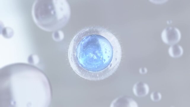 The ingredients of Macro Shot mix to form a serum. A drop of the cosmetic serum is mixed in a molecule contained in a liquid bubble.