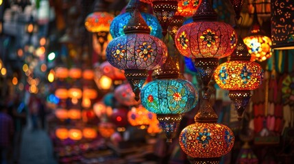 Colorful Turkish Lanterns in a Bazaar