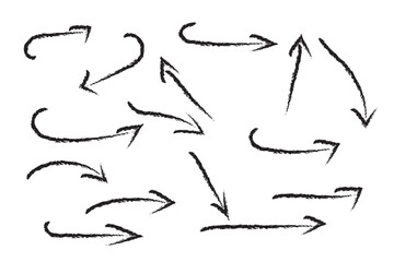 Grunge arrow brush drawn. Arrows with grunge lines. 