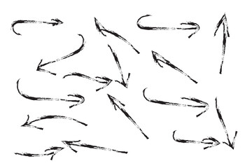 Grunge arrow brush drawn. Arrows with grunge lines. 