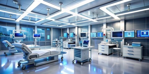 Obraz premium Modern Operating Room with Futuristic Medical Equipment, 3D Render, Hospital Interior, Medical Technology, Healthcare , operating room , hospital