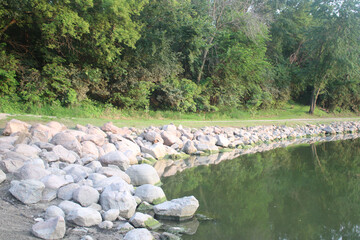 Lake With a Rocky Shore and Trees