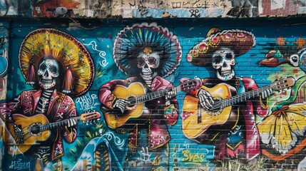 Stylish graffiti letters spelling Cinco de Mayo against a red brick wall